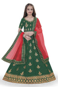Dwiden Green Kamal Tafetta Sattin Semi-Stitched Girl's Lehenga Choli | Grocsy