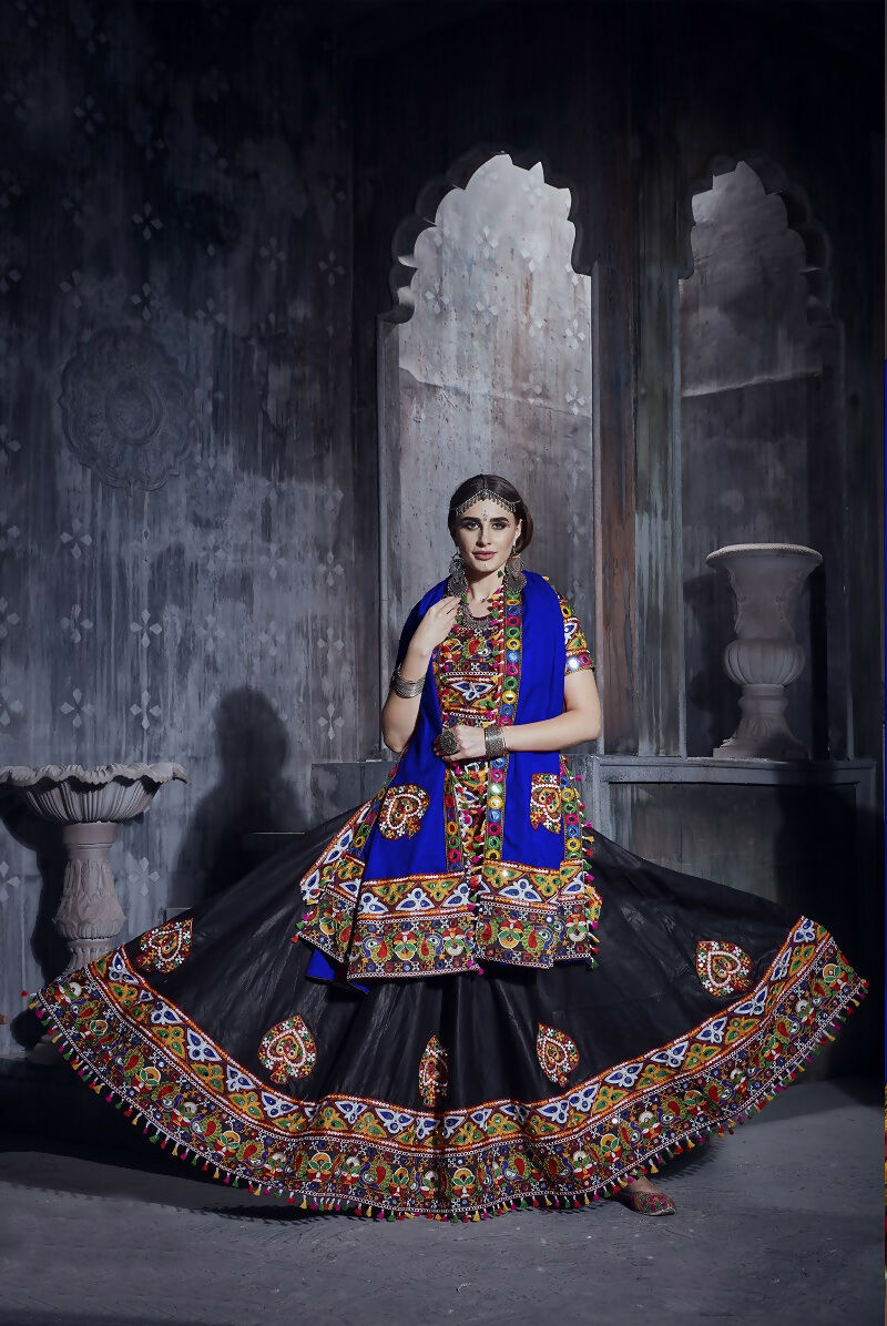 AI Fashion Black Art Silk Designer Navratri Lehenga Choli Collection | Grocsy