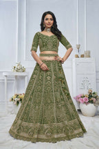 Kesar Fab Green Net Hand_Woven Lehenga | Grocsy