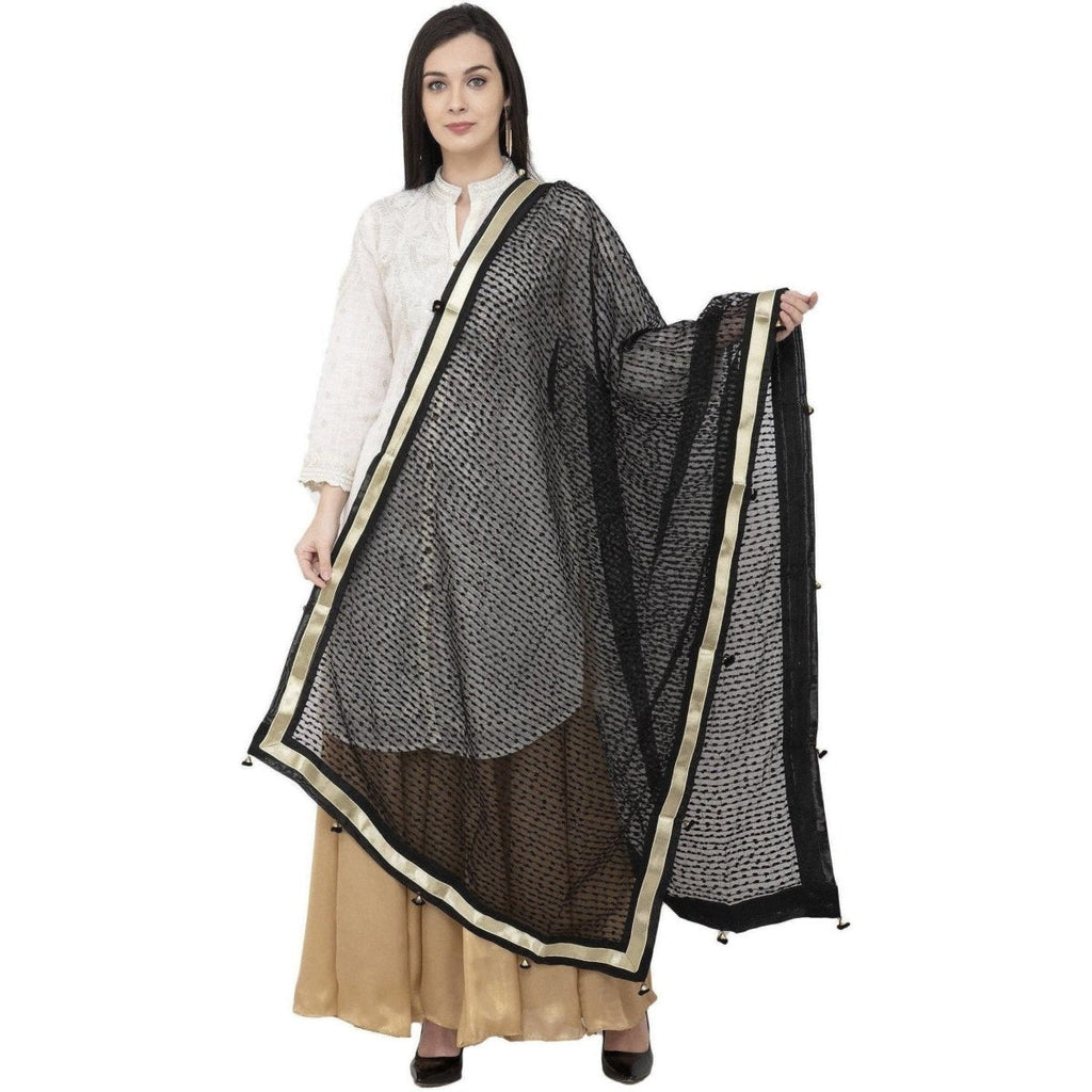 A R Silk Payal Pum Pum Fancy Dupatta Black Color Dupatta or Chunni | Grocsy