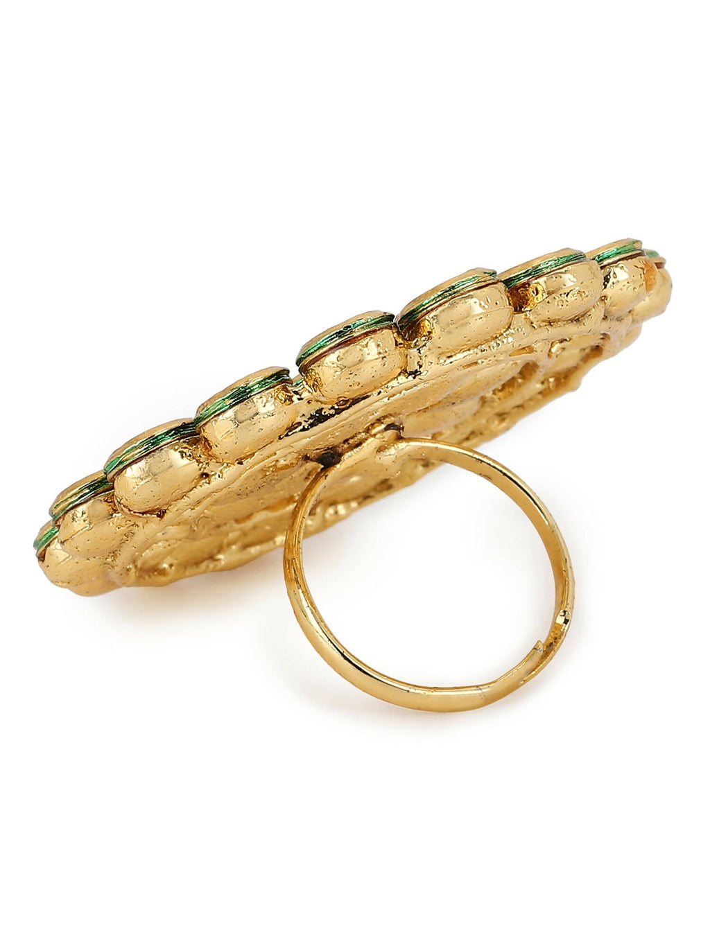 Gold-Polished White Kundan-Studded Adjustable Finger Ring - Ruby Raang | Grocsy