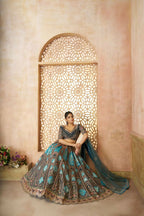 Kesar Fab Blue Banarasi Silk Embroidered Lehenga | Grocsy