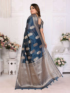 Aastha Fashion Teal Blue Soft Organza Silk Weaving Saree | Grocsy