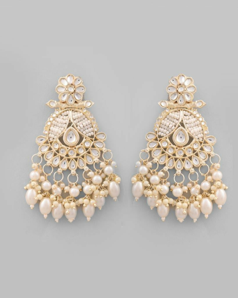 VOJ Gold-Polished Stone Studded Drop Earrings