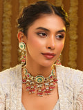 Ruby Raang Kundan Emerald Bloom Necklace With Matching Earrings | Grocsy