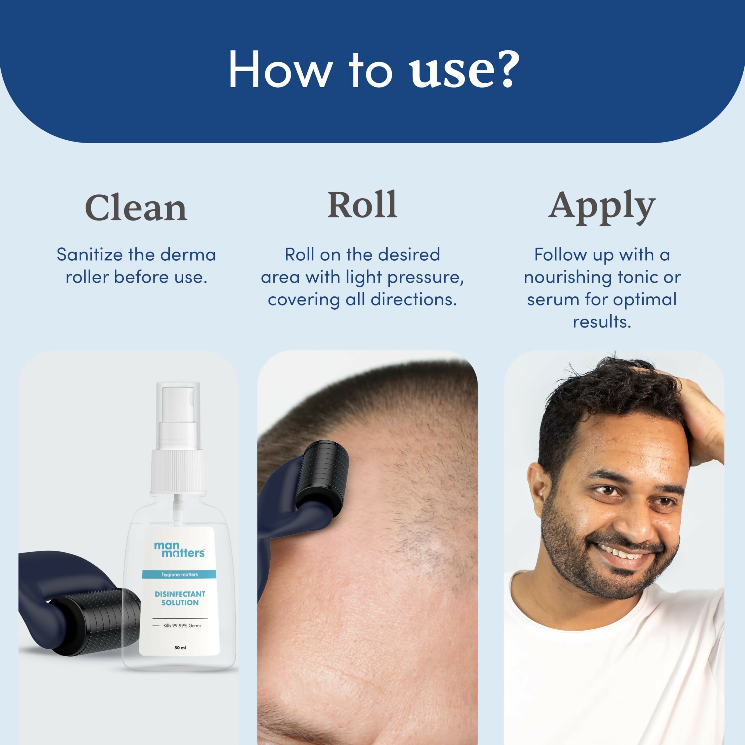 Man Matters Advance Derma Roller For Hair & Beard - 540 Micro 0.5mm Titanium Alloy Needles | Grocsy