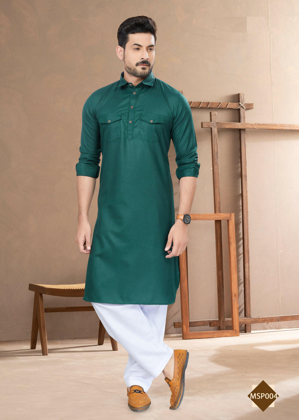 Joban Fashion Men's Green Heavy Cotton Plain Kurta Pyjama set | Grocsy