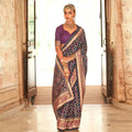 Dark Blue Silk With Banarasi Print Work Saree - Trirath Yamuna | Grocsy