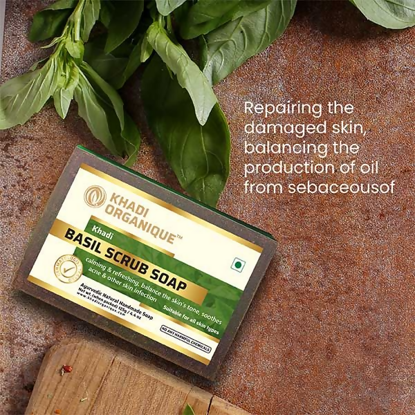 Khadi Organique Basil Scrub Soap | Grocsy