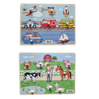 Nesta Toys Wooden Vehicle Jumbo Knob Puzzle (8 Pcs) & Wooden Farm Animal Jumbo Knob Puzzle (8 Pcs) | Grocsy