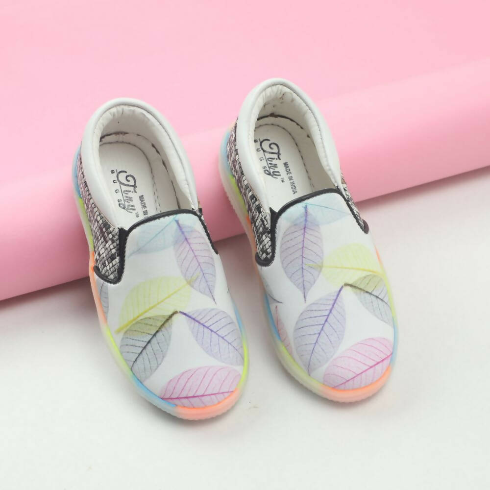 Tiny Bugs Girls Leaf Printed Slip Ons Sneakers - White | Grocsy