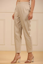 Juniper Women's Beige Cotton Spendex Solid Straight Pant | Grocsy