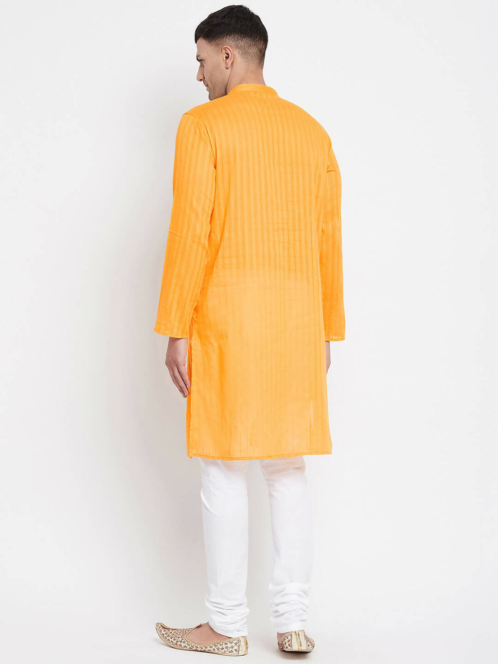 Even Apparels Men's Pure Cotton Kurta With Band Collar in Yellow Color | Grocsy