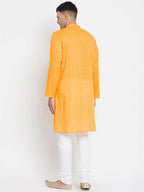 Even Apparels Men's Pure Cotton Kurta With Band Collar in Yellow Color | Grocsy