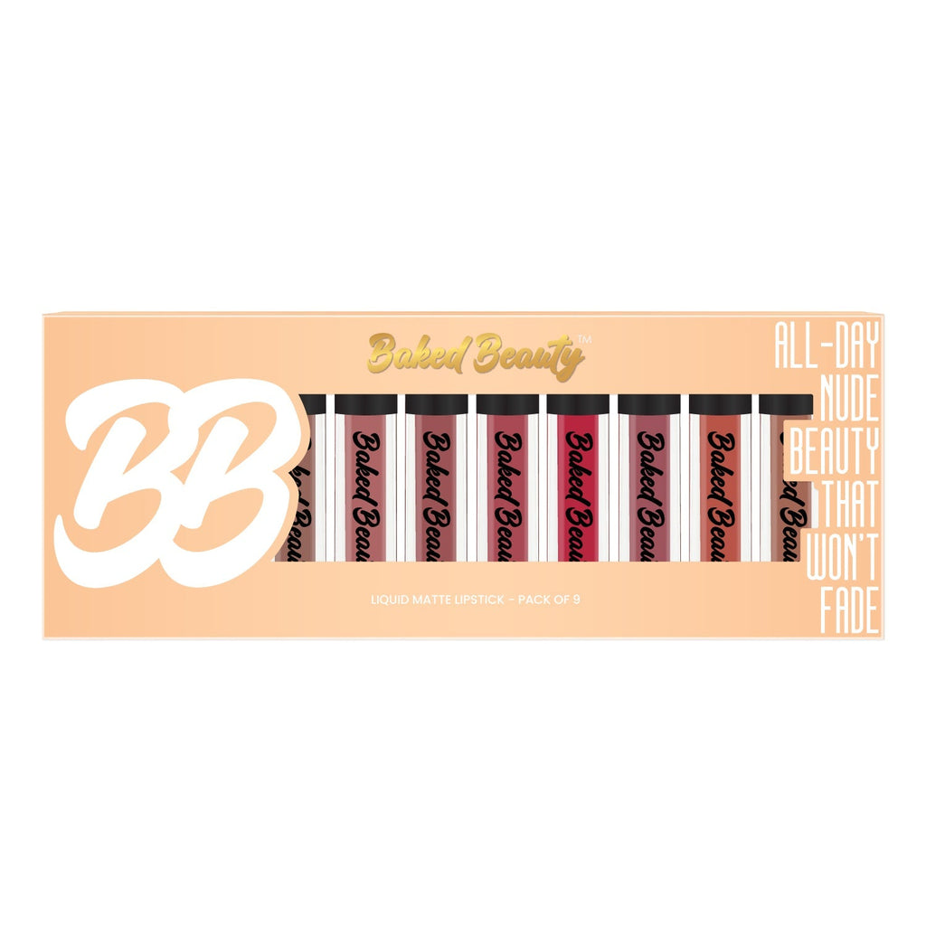 Baked Beauty Liquid Matte Lipstick Nude Palette (Set of 9) | Grocsy