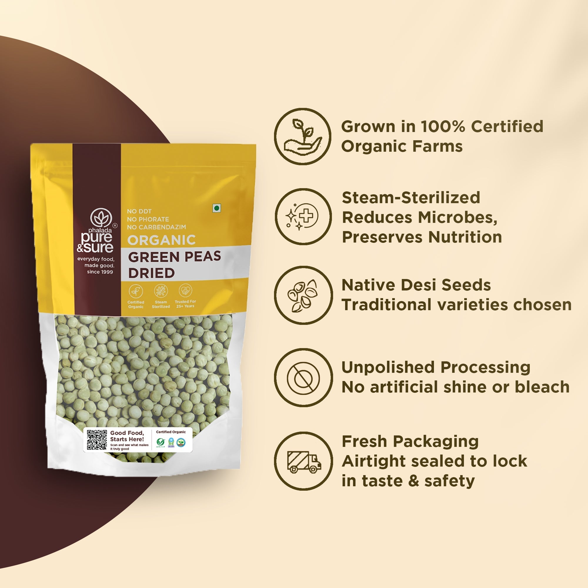 Pure & Sure Organic Green Peas Dried | Grocsy