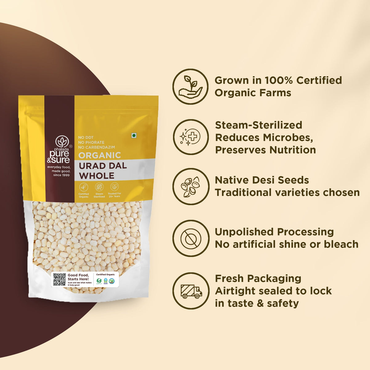 Pure & Sure Organic White Urad Dal Whole | Grocsy
