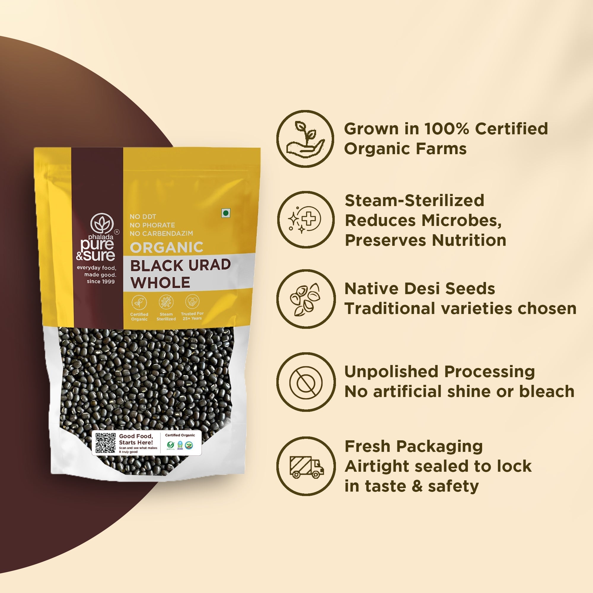 Pure & Sure Organic Black Urad Whole | Grocsy