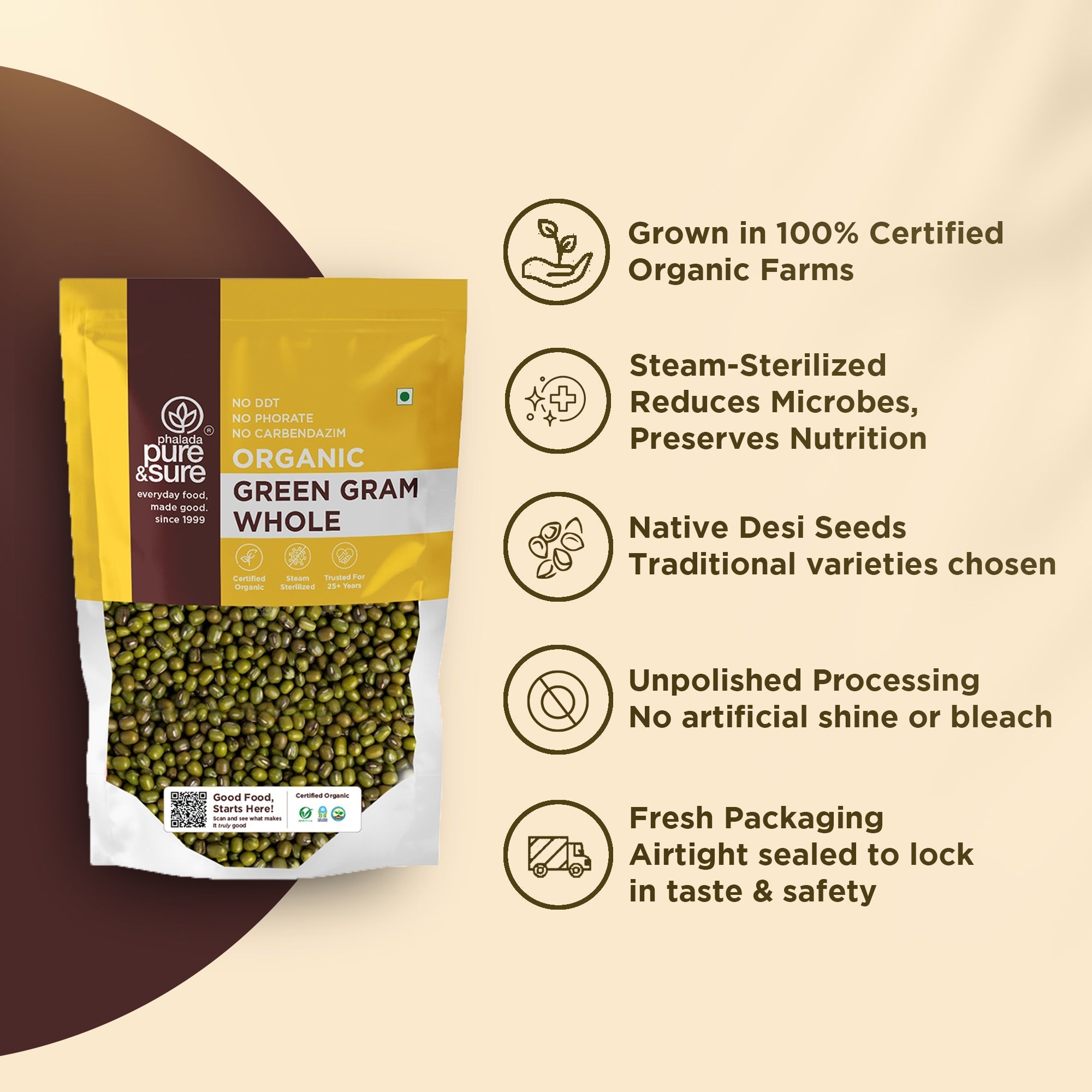 Pure & Sure Organic Green Gram Whole | Grocsy