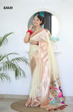 Cream Woven Jacquard Designer Embroidery Work Party Wear Saree - Parampara | Grocsy