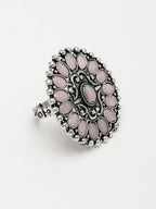 NVR Women's Pink Silver-Plated Circular Shape Adjustable Finger Ring | Grocsy