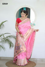 Pink Woven Jacquard Designer Embroidery Work Party Wear Saree - Parampara | Grocsy
