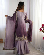 The52 Women's Beautiful Chinon silk Fabric Embroidery Work Straight Kurta Palazzo and Dupatta Set | Grocsy
