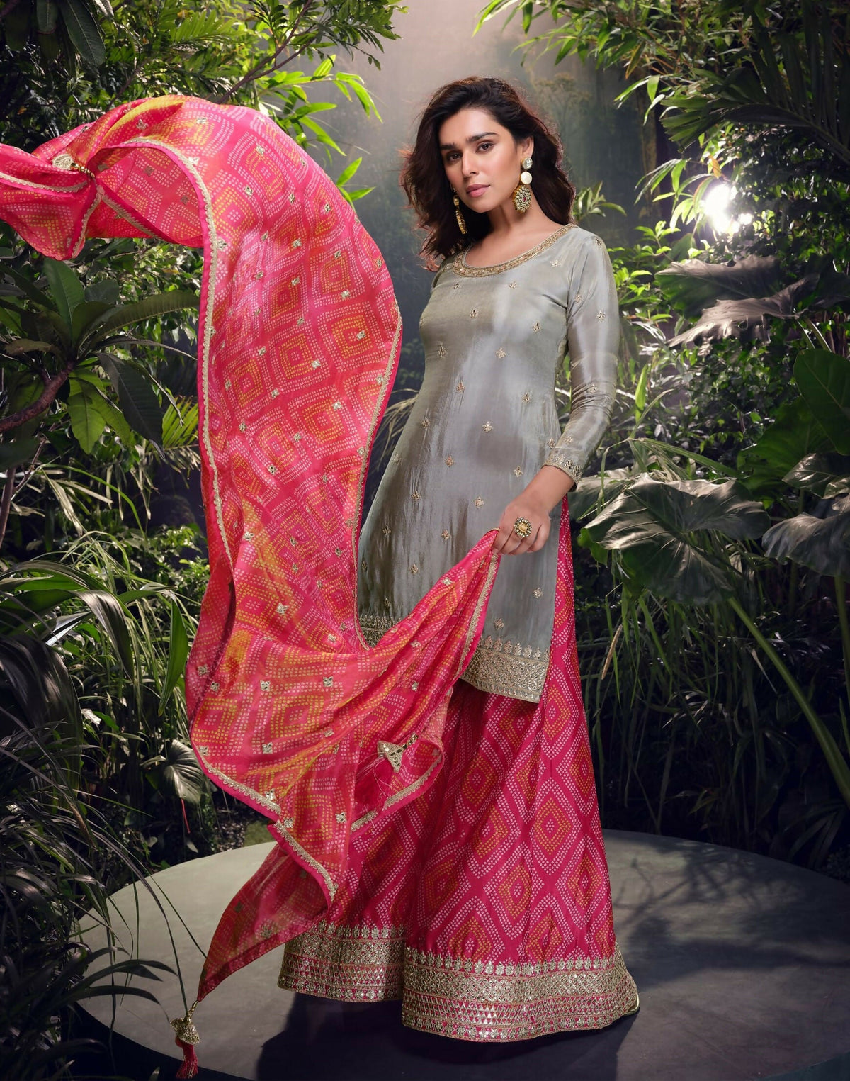Anaita Grey Embroidered Shimmer Stitched Plazo suit | Grocsy