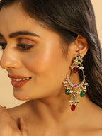 Nuyug 22K Gold Plated Crescent Kundan Drop Green Stone Chandbali Earrings | Grocsy