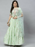 Pista Cotton Embroidered Work Lehenga Choli with Dupatta - Jivika | Grocsy