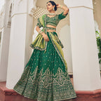 Green Heavy Viscose Khatli, Embroidery & Mirror Work Unstitched Lehenga Choli - Sisha Keshav | Grocsy