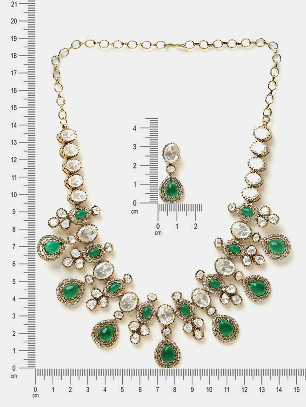 Ruby Raang Green Stone Kundan Work Necklace And Matching Earrings | Grocsy