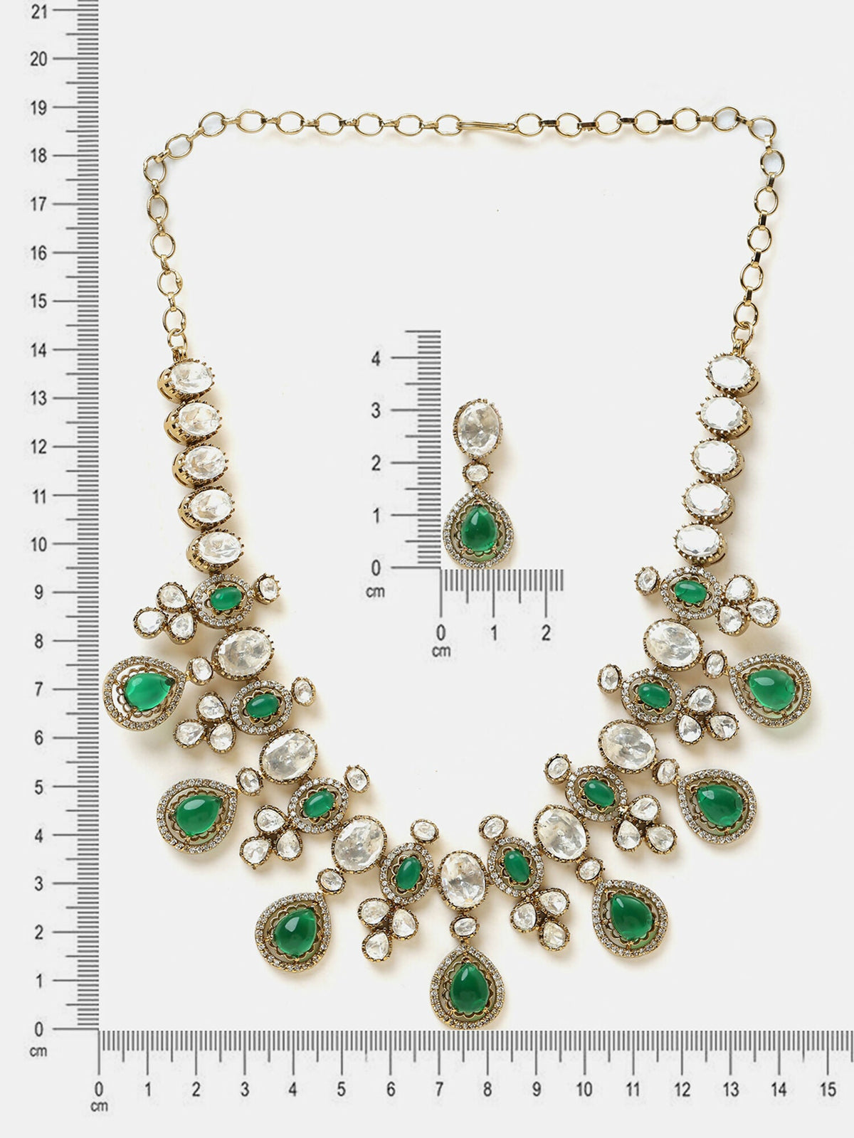Ruby Raang Green Stone Kundan Work Necklace And Matching Earrings | Grocsy
