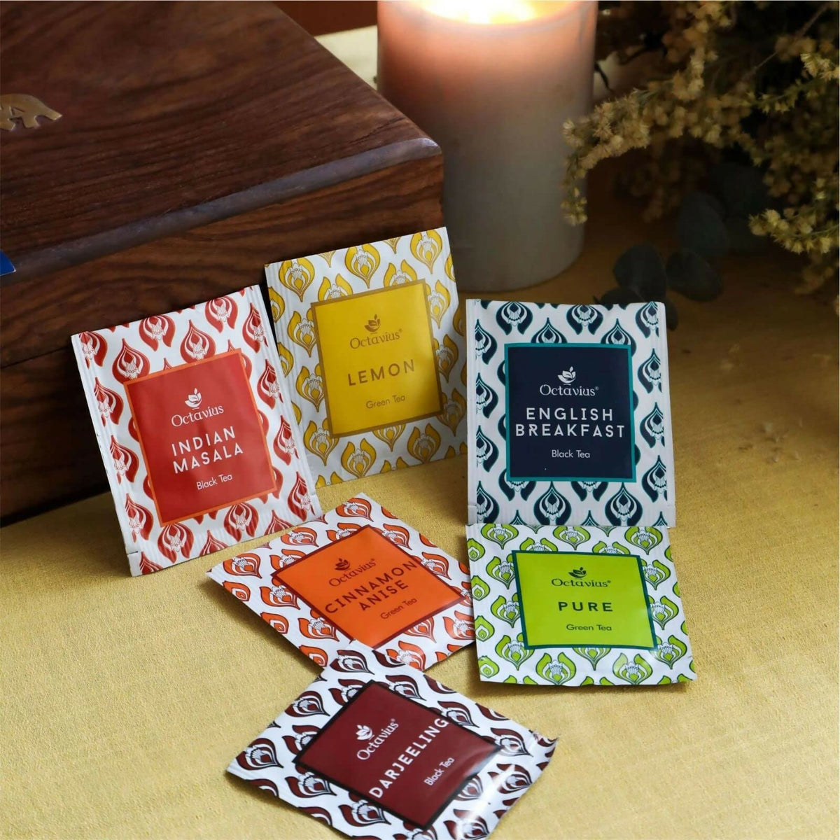 Octavius Dark Wood Caddy Wooden Gift Box - 90 Tea Bags | Grocsy
