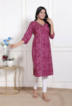 Miravan Womens Magenta Bandhej Printed Rayon Kurti | Grocsy