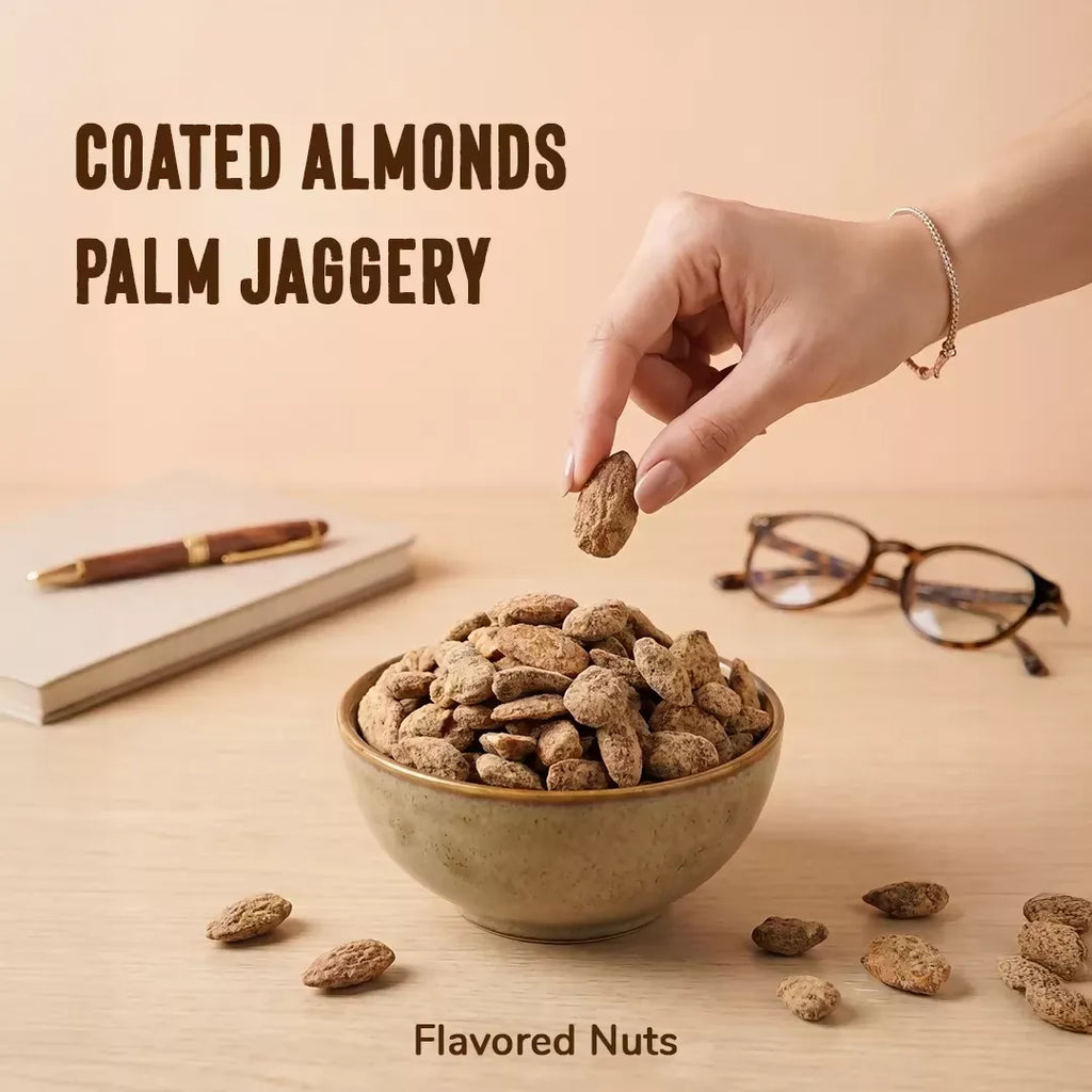 Frissly Organics Coated Almonds Palm Jaggery | Grocsy