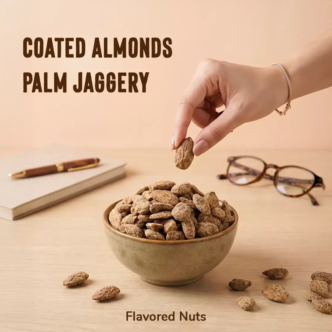 Frissly Organics Coated Almonds Palm Jaggery | Grocsy