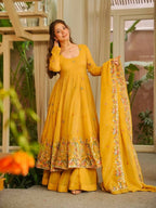 Teeya Creation Yellow Color Crunchy Silk Fancy Wedding Wear Palazzo Set | Grocsy