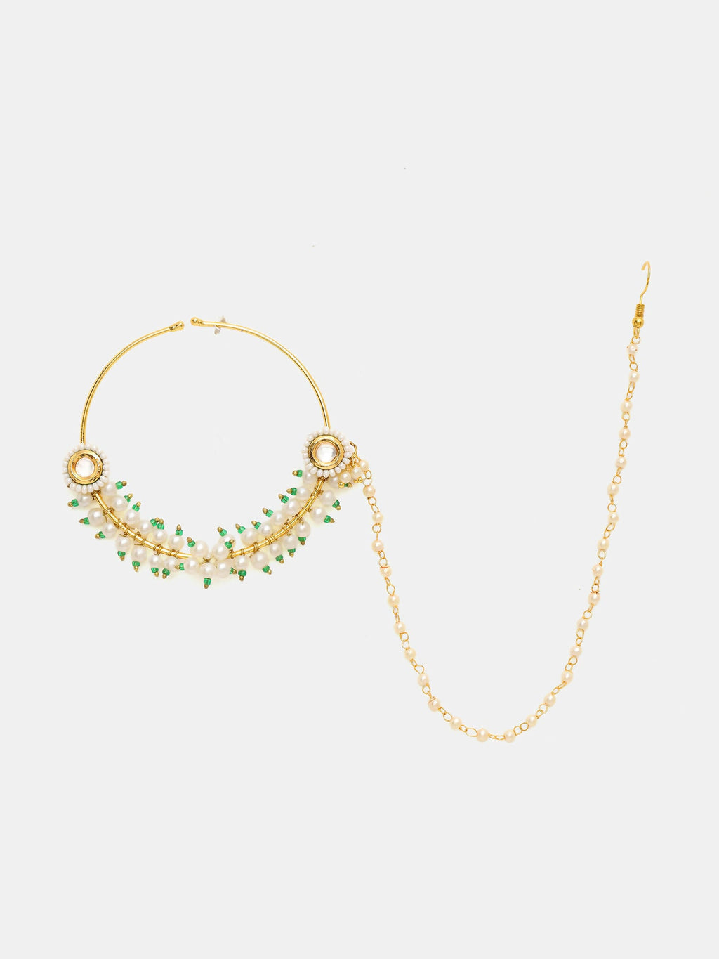 Ruby Raang 22k Gold Polished Kundan Maharani Nose Ring (Clip On) | Grocsy