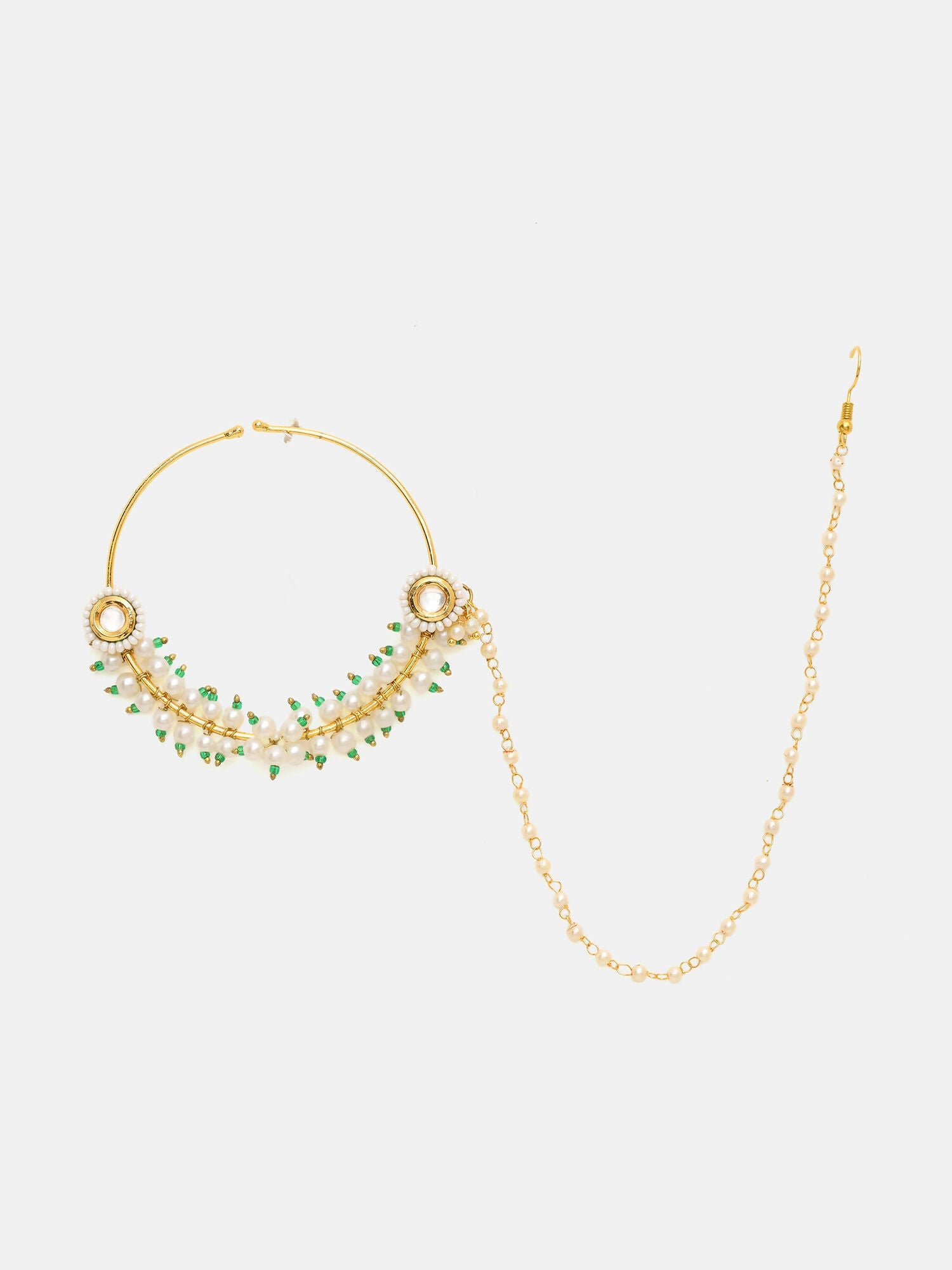 Ruby Raang 22k Gold Polished Kundan Maharani Nose Ring (Clip On) | Grocsy