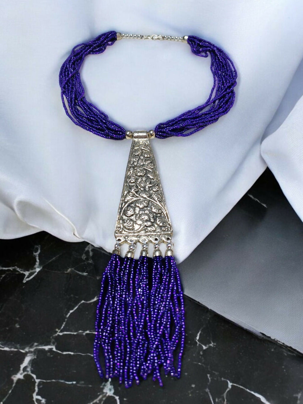 Inhanns Day-To-Dinner Tie Shaped Oxidized Black Metal Multi-Layered Long Only Necklace - Dark Prule Necklace | Grocsy