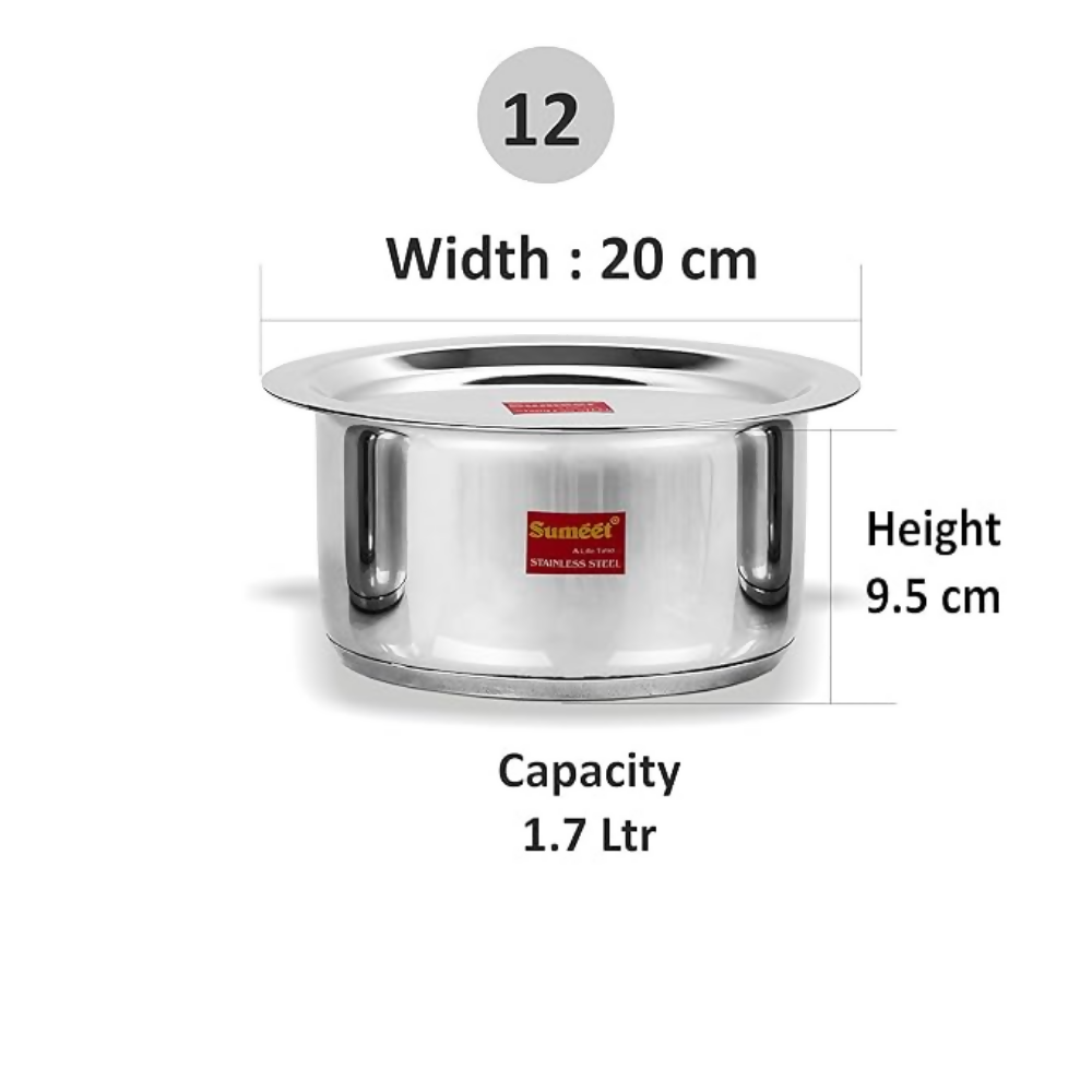 Sumeet Stainless Steel Induction Bottom Induction & Gas Stove Friendly Container/Tope/Cookware with Lid Size | Grocsy