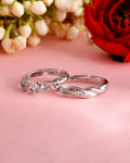 VOJ Stainless Steel Cubic Zirconia Silver Plated Adjustable Ring Set for Couple | Grocsy