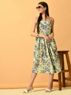 Myshka Women's Lime Green Fit and Flare Party Dress | Grocsy