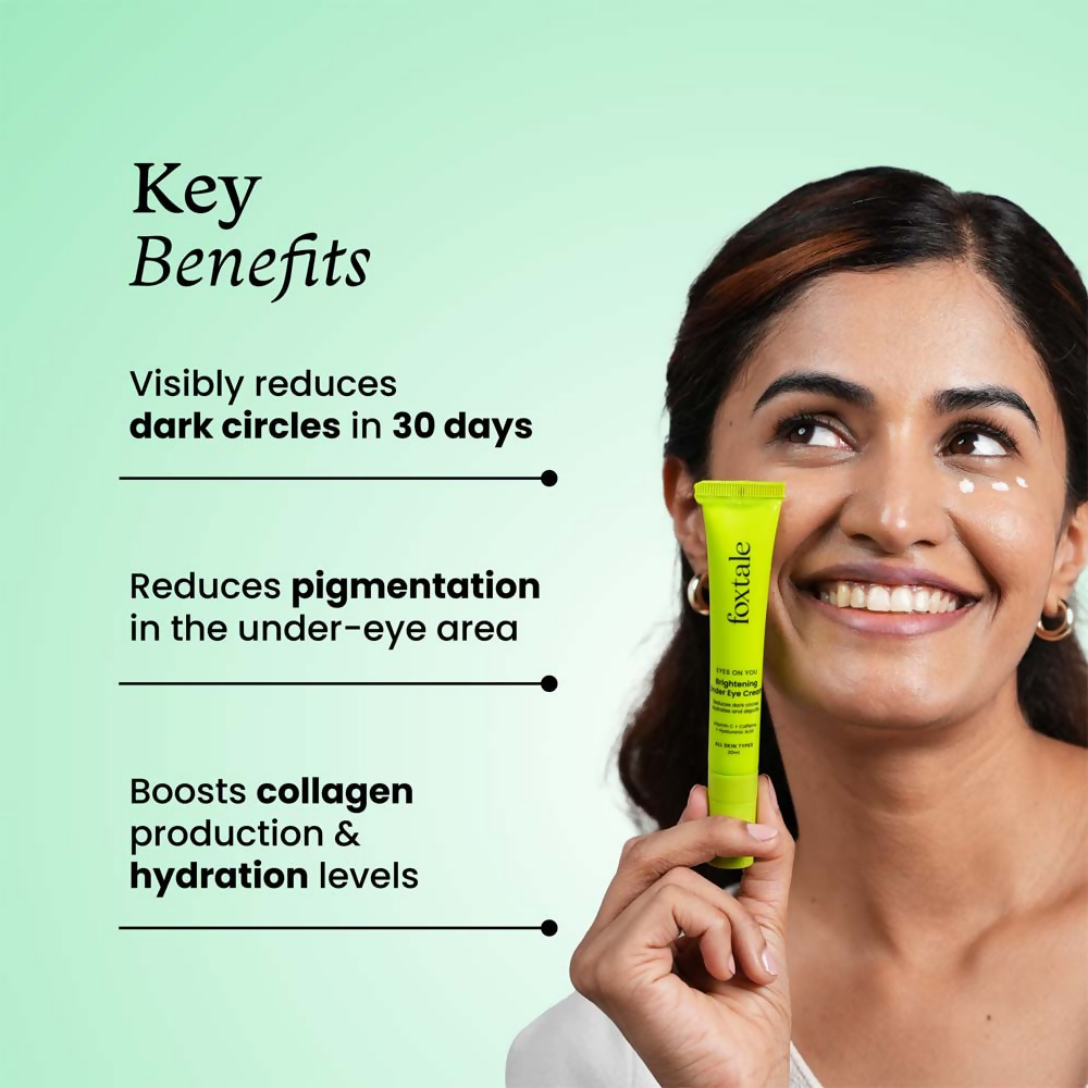 Foxtale Brightening Under Eye Cream with Vitamin-C, Caffeine & Hyaluronic Acid | Grocsy