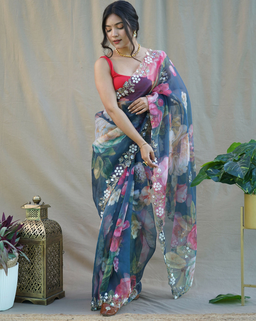 Vamsee Sarangi Blue Organza Saree | Grocsy