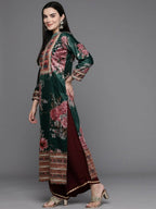 Ahalyaa Women Floral Printed Gotta Patti Velvet Kurta - Green Color | Grocsy