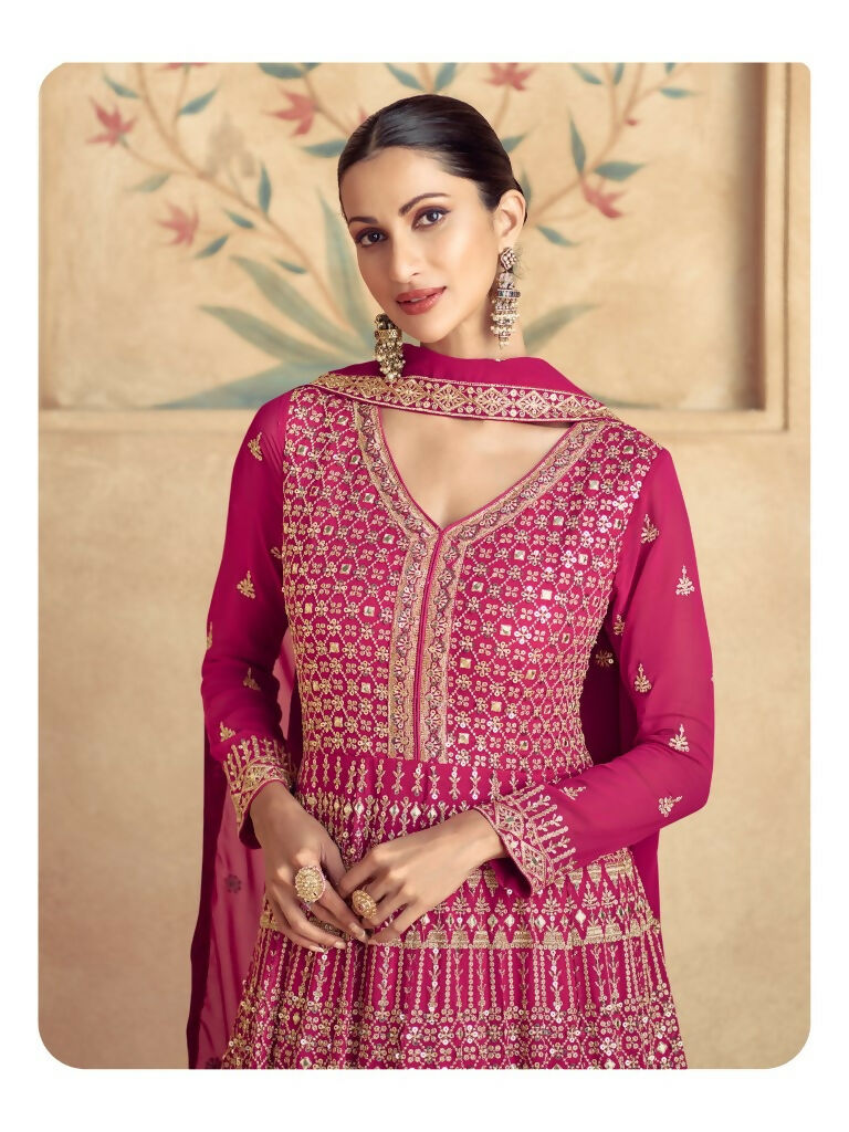 Vastranavya Stunning Pink Georgette Gota Sequins A-Line Anarkali Suit | Grocsy