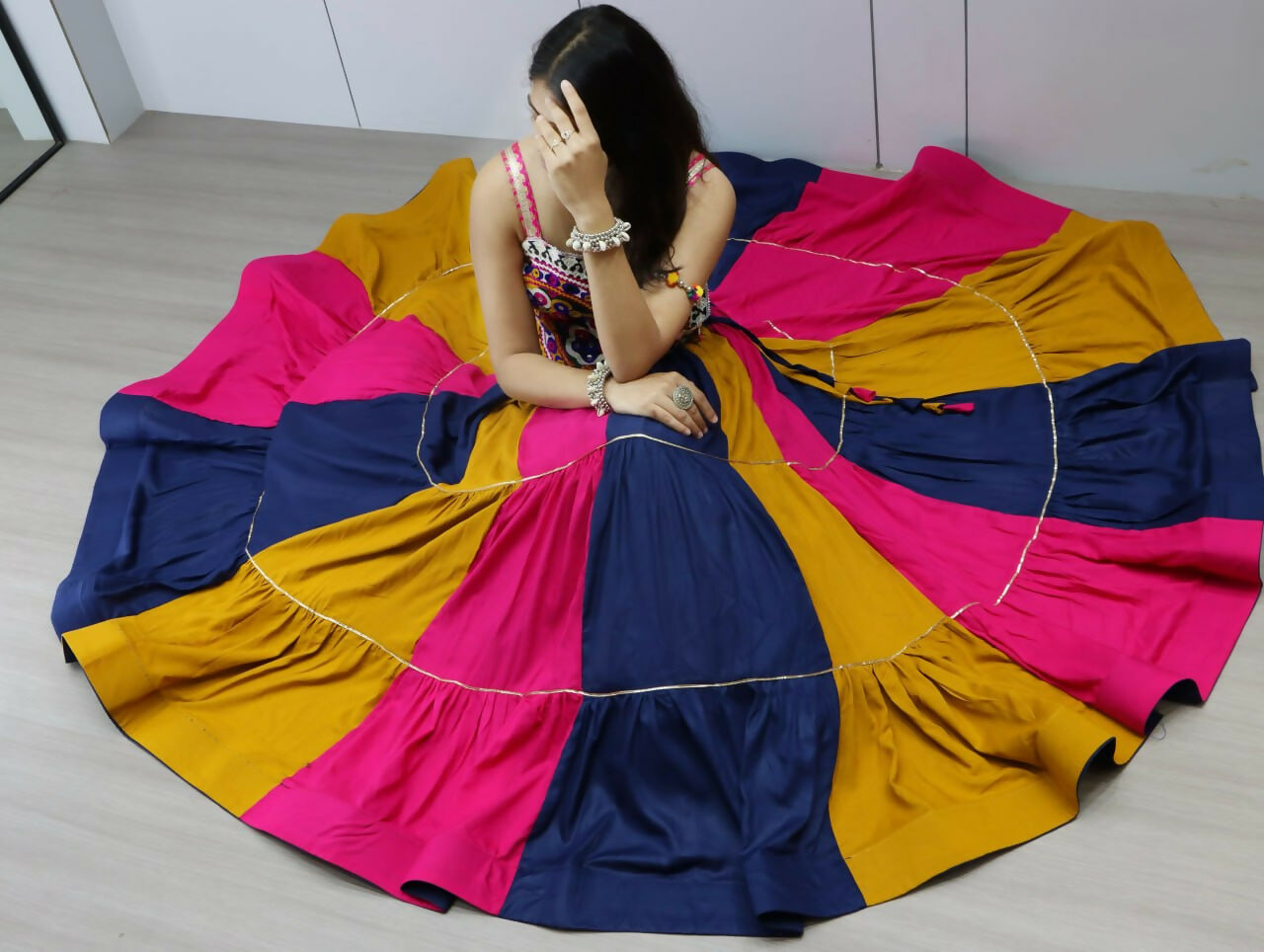 Yash Enterprise Multi Color Rayon Cotton Embroidery Semi Stitched Navratri Top Chaniya Choli | Grocsy