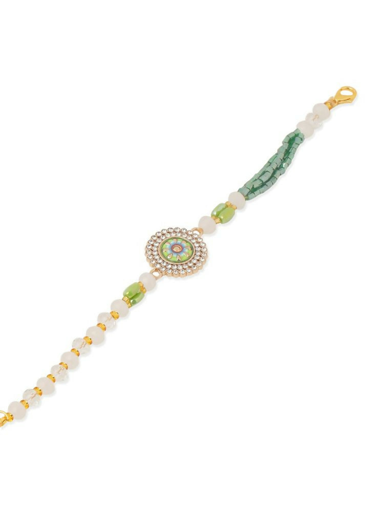 NVR Women Green Artificial Stones & Beads Floral Wraparound Bracelet | Grocsy